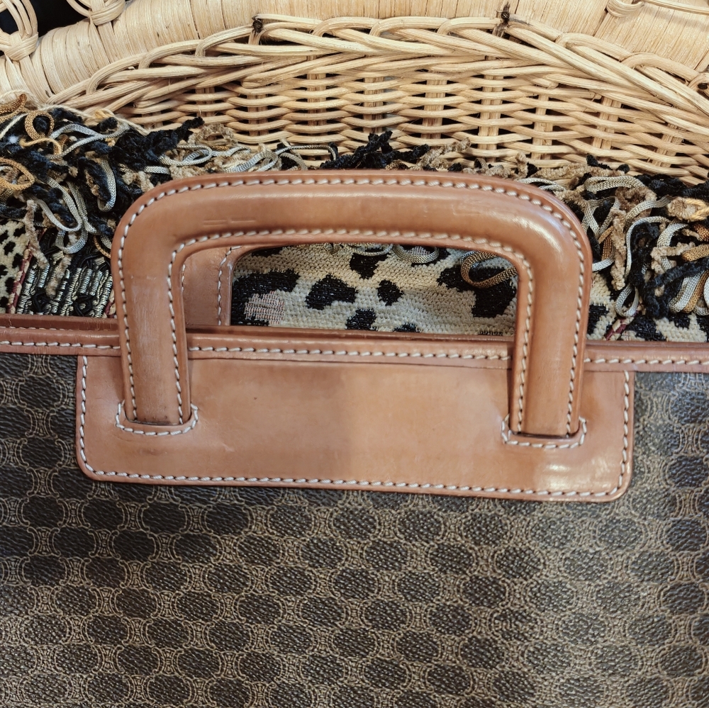 Celine Brown Monogram Leather-Trim Briefcase - Picture 12 of 16